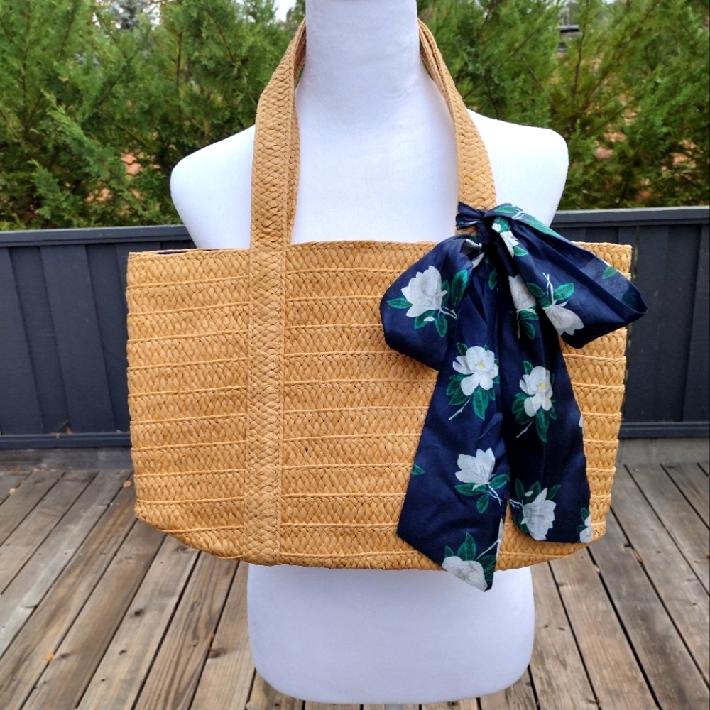 Draper James straw tote with ribbon